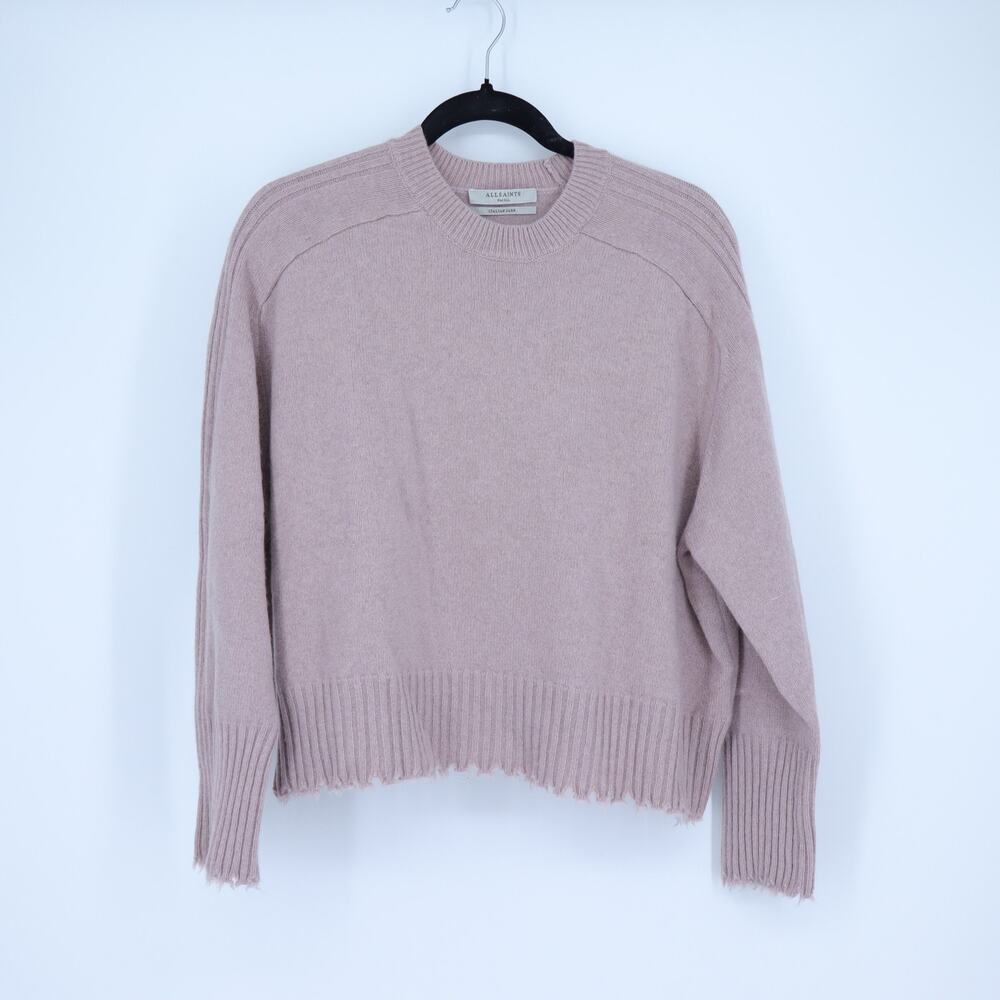 AllSaints Kiera Cashmere Crew Sweater Pashima Pink Distressed Pullover Women's S